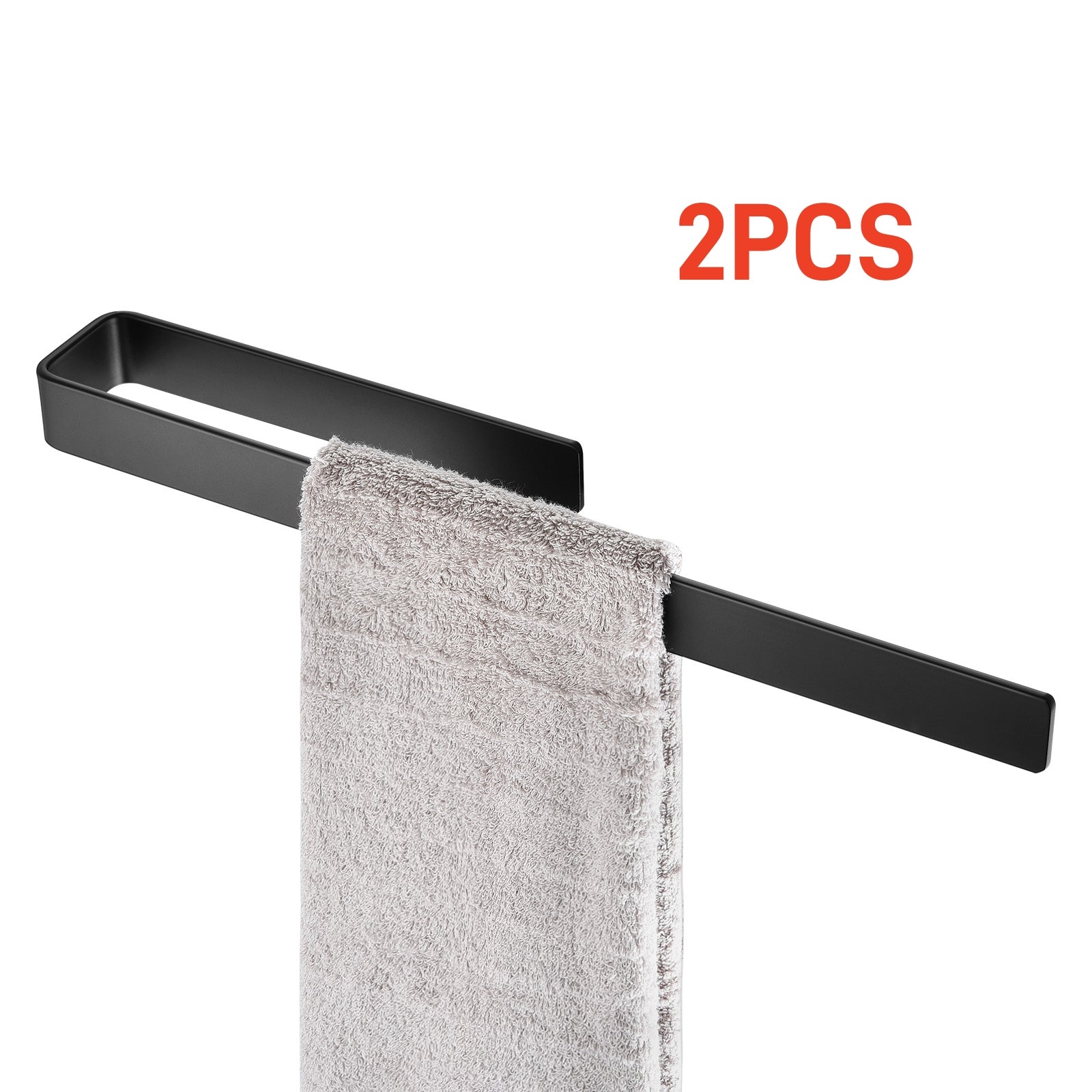 Porta Asciugamani Da Parete Senza Foratura - Doppio Braccio, Alluminio Nero 60cm, Adesivo Per Piastrelle - Foto 4