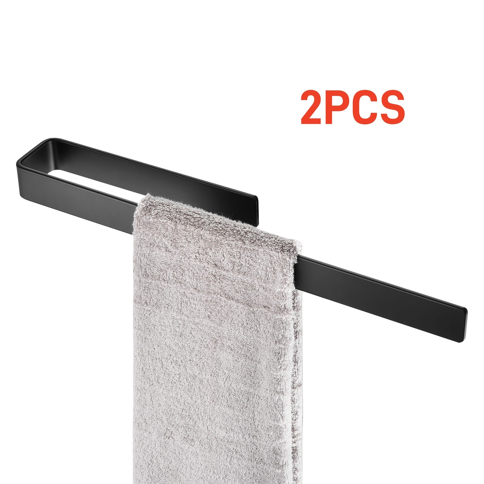 Porta Asciugamani Da Parete Senza Foratura - Doppio Braccio, Alluminio Nero 60cm, Adesivo Per Piastrelle - Foto 4