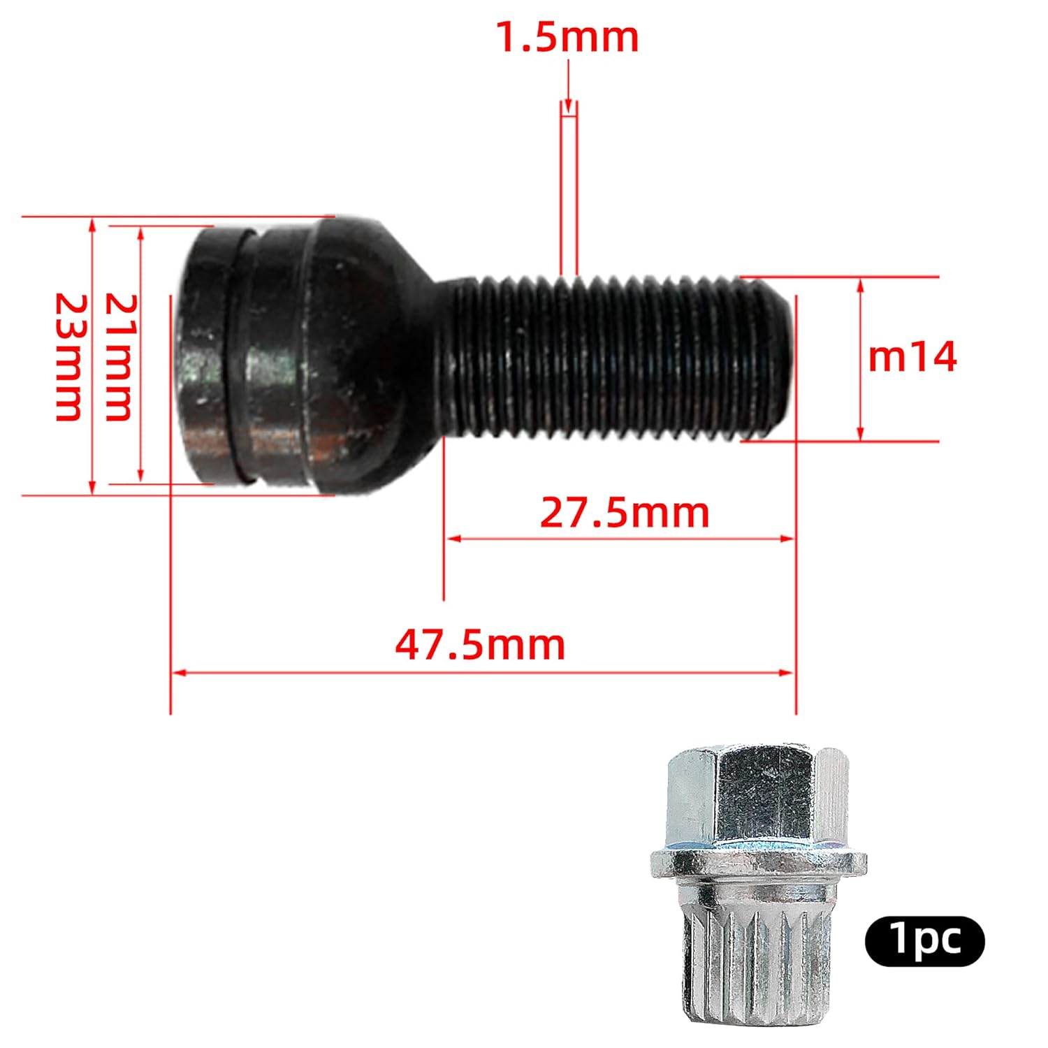 20 Bulloni Per Cerchio In Acciaio M14x1.5 – Sede Sferica R13, Lunghezza Gambo 28mm, Chiave 17, Cromati - 2