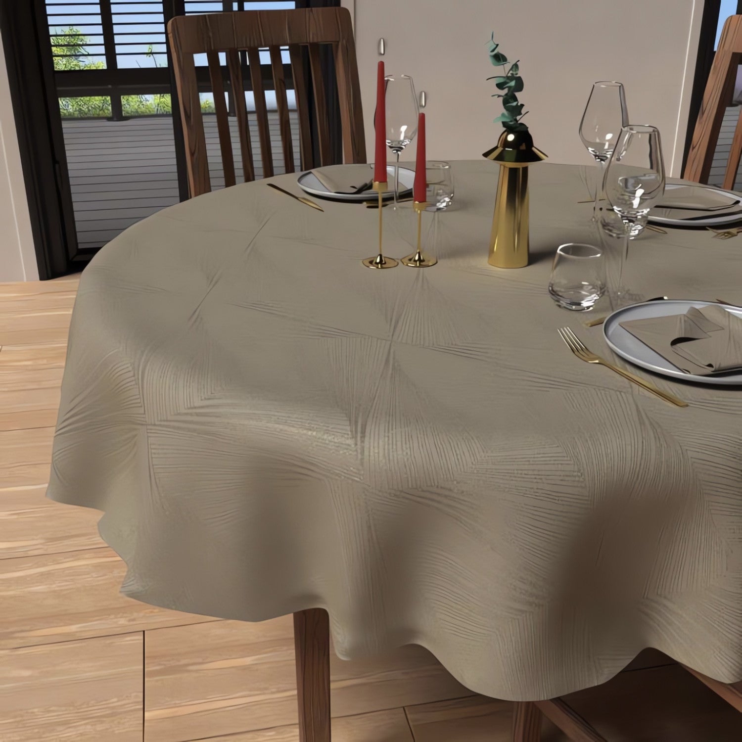 Tovaglia Rotonda Laurentmortreux 180 Cm | Bicolore Cioccolato E Beige | 100% Poliestere Lavabile In Lavatrice