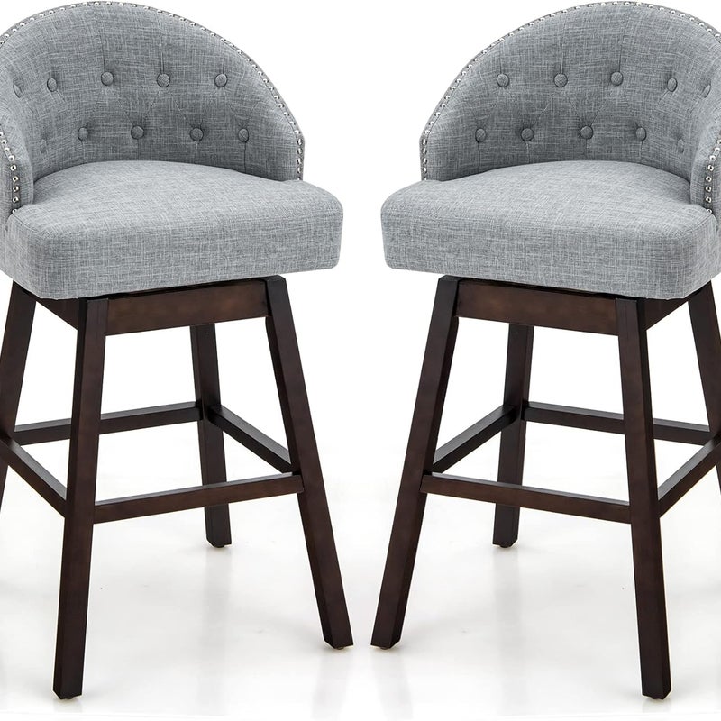 Zestaw 2 Obrotowych Stołków Barowych, Wysokie Krzesła Barowe Kuchenne z Lnu z Wyściełanym Siedziskiem, Siedzisko 78 cm, Nośność 160 kg (Szare)