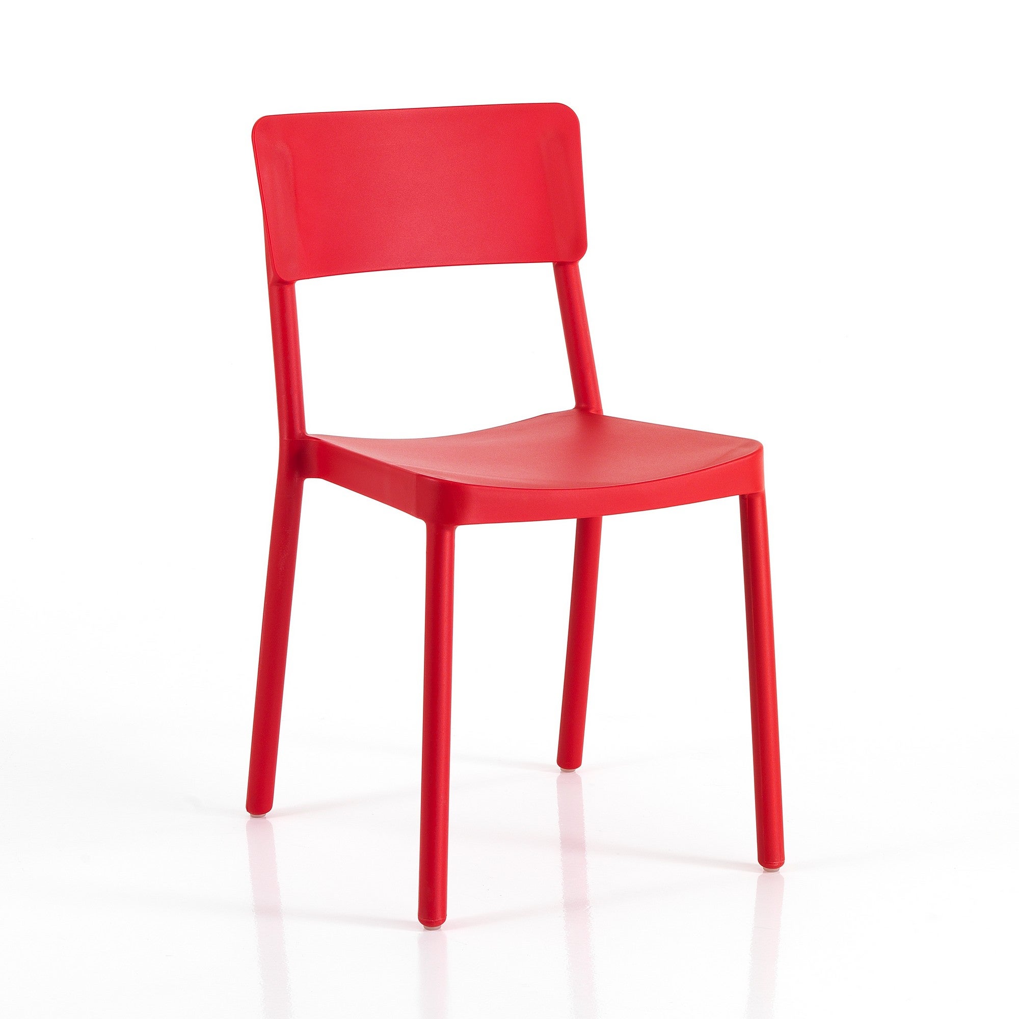 Zestaw 4 krzeseł ANJA RED – czerwone, polipropylenowe, sztaplowane, wys. 81,5 cm, szer. 43 cm, gł. 50 cm, do użytku wewnątrz i na zewnątrz