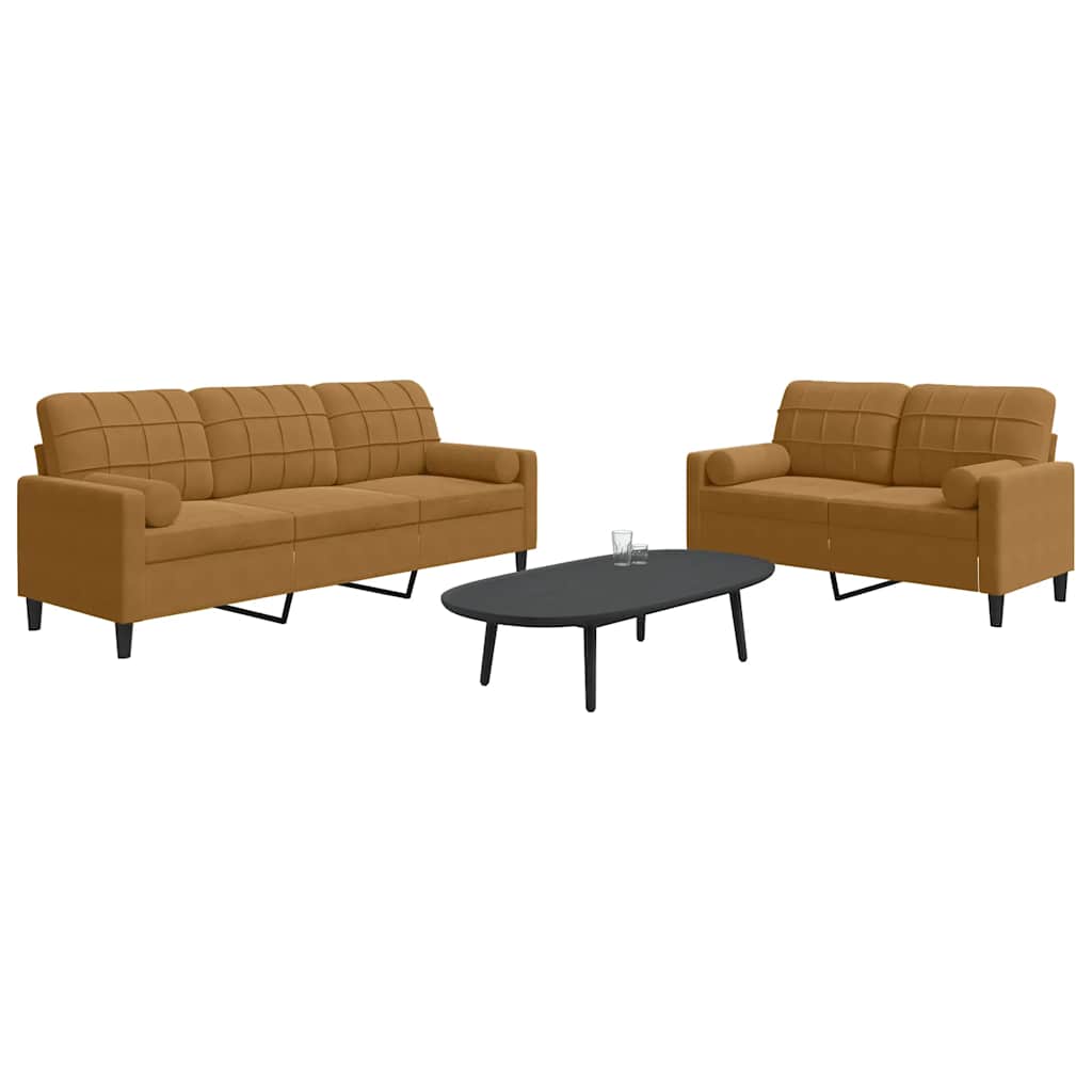 Set di Divani 2 pz con Cuscini e Rinforzi Marrone in Velluto vidaXL - 4
