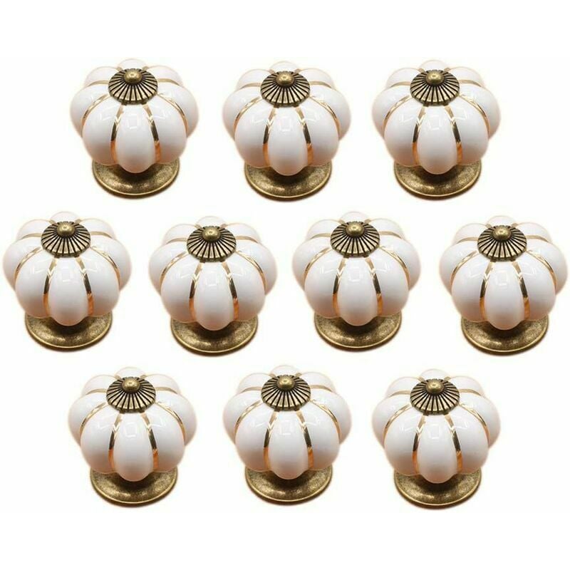 10 Ceramiczne Gałki do Szuflad – Retro Uchwyty do Mebli, Kuchni, Szafek – Elegancki Biały Kolor