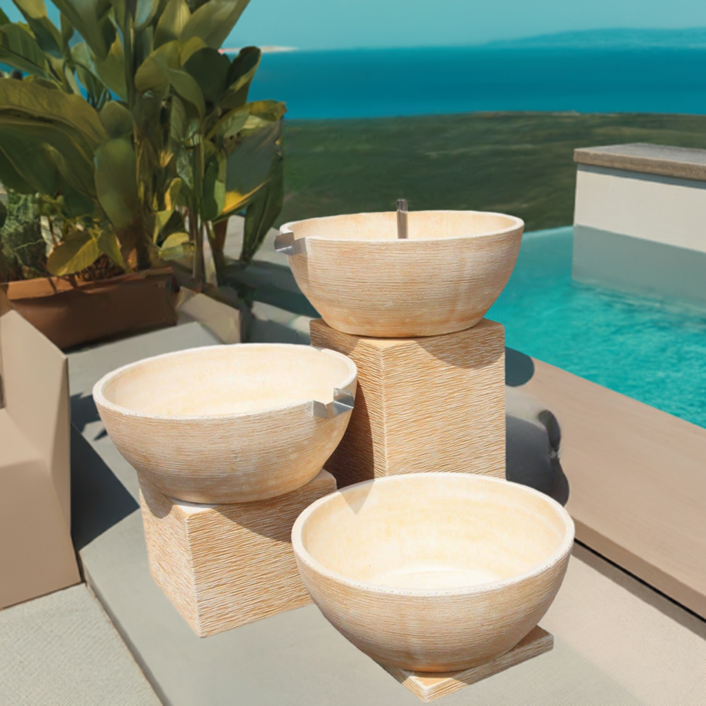 Fontaine de Jardin moderne AURE 124x124x92 cm. en Betón Pierre. Couleur Ocre - 6