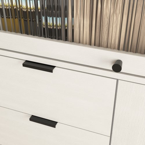Buffet de rangement avec 2 portes, 3 tiroirs, tablettes, en MDF, 85x40x120 cm, blanc - 6