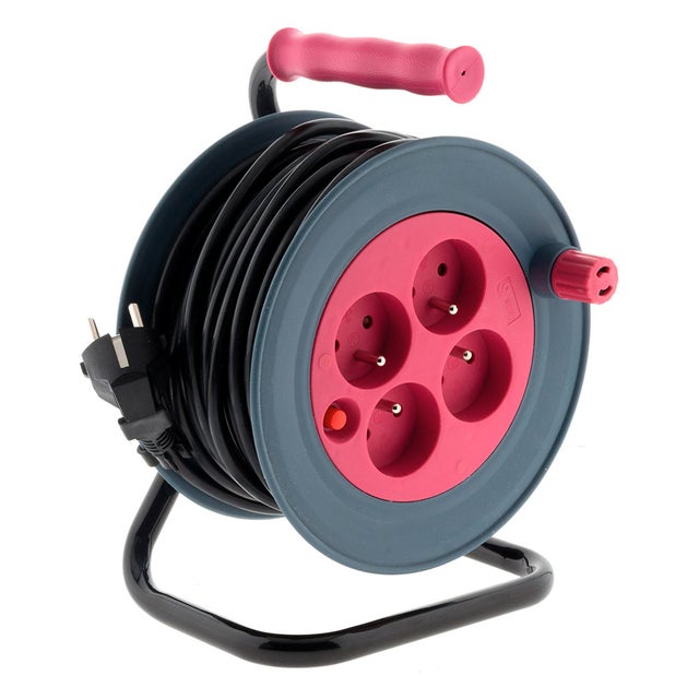 Enrouleur ménager 4x2P+T - 15m 3G1mm² - Rose - Zenitech
