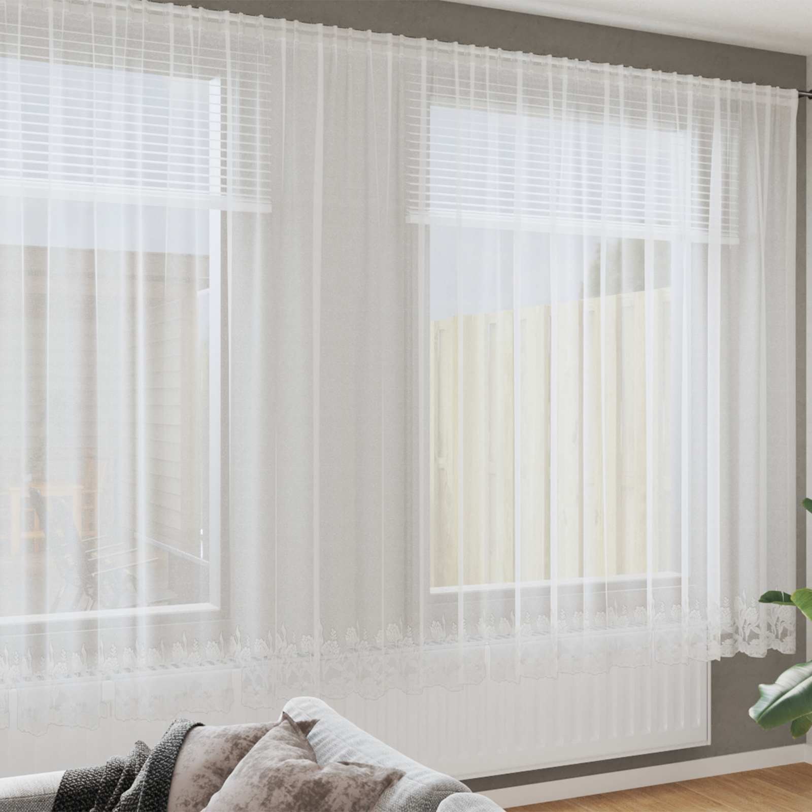 Firanka Koronkowa z zasłonami Biały 200 x 900 cm Poliester vidaXL