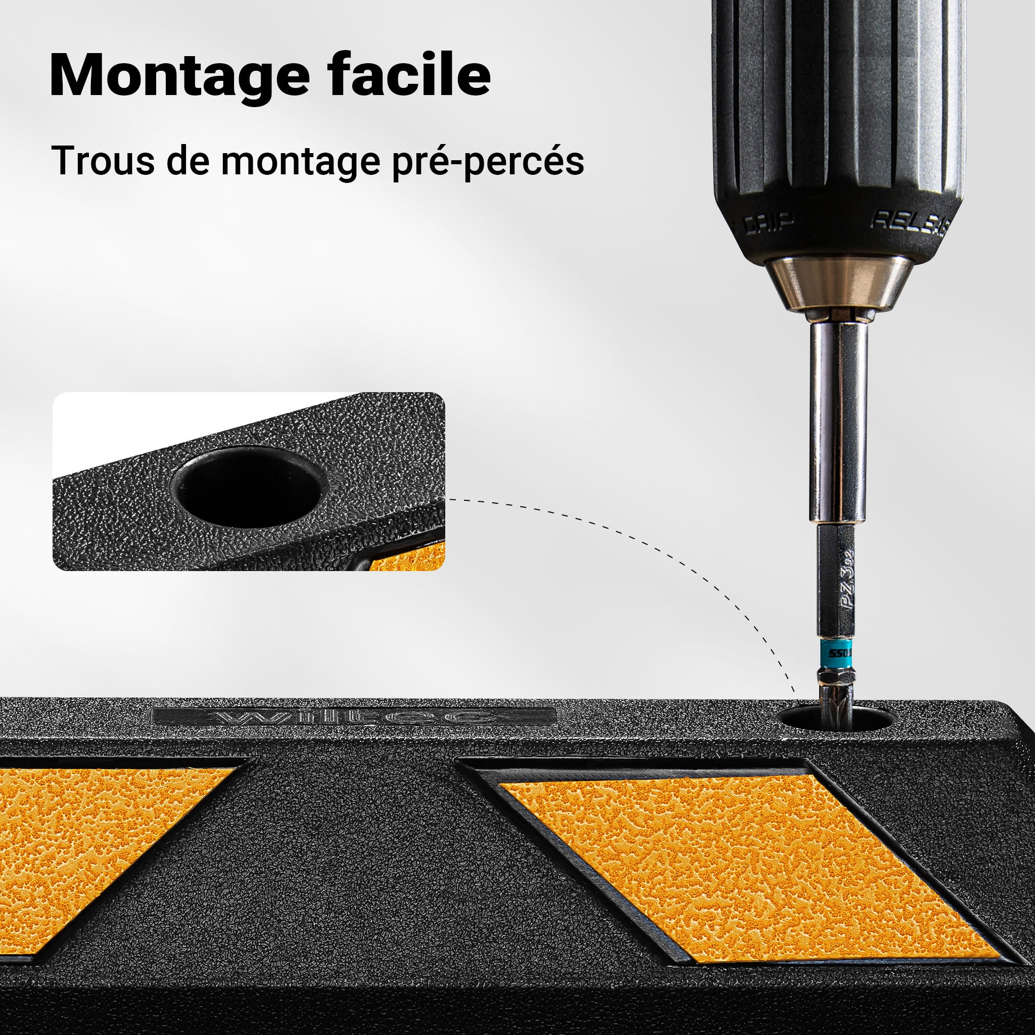 Wiltec Delimitatore di parcheggio, 2 battiruota in gomma 550x150x100mm con fasce rifrangenti, Fermaruota - 7