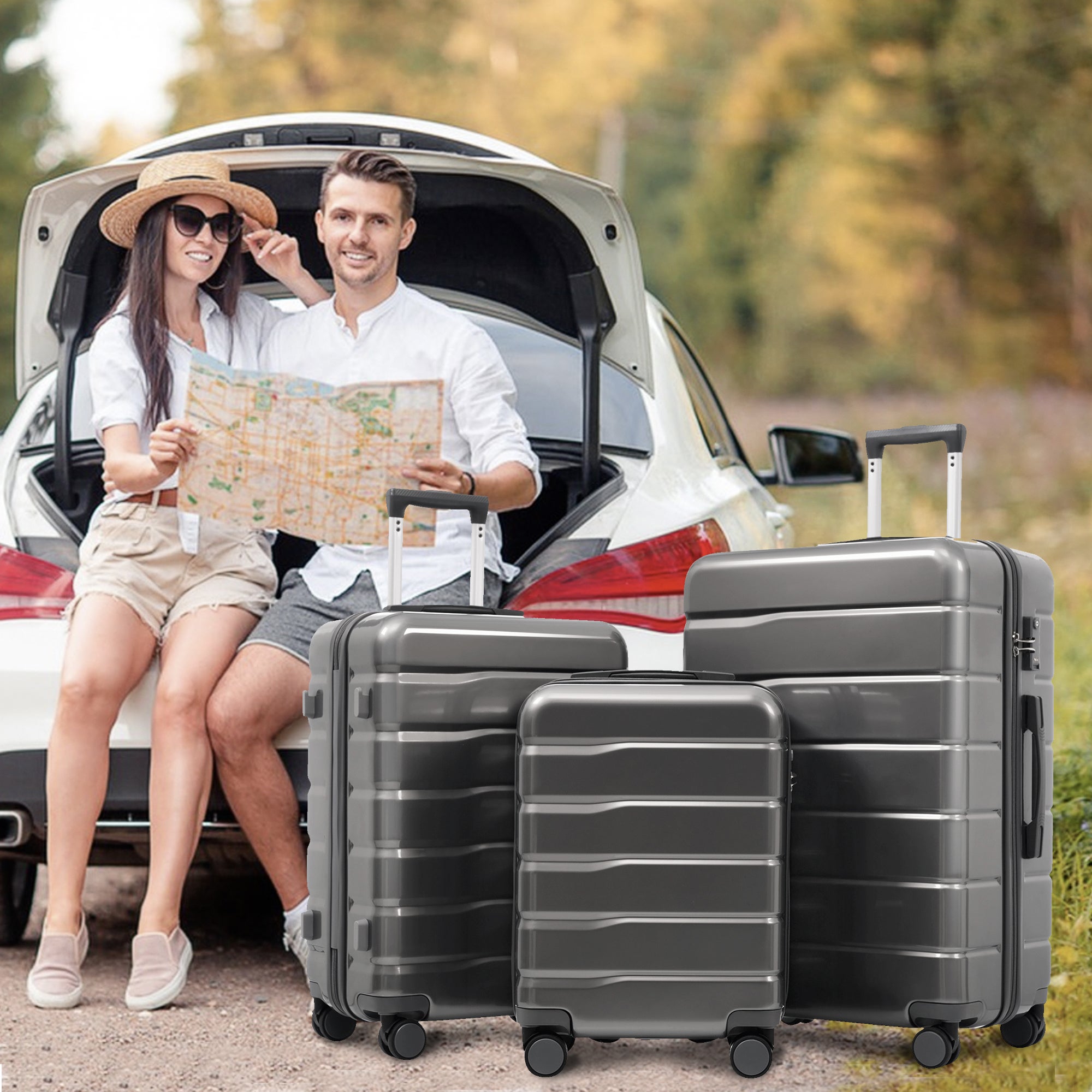 Kono Set de 4 Valises Rigide ABS Voyage (13/20/24/28cm) Vanity Case| Cabine| Moyenne| Grande 4 Roulettes et Serrure TSA (Marine