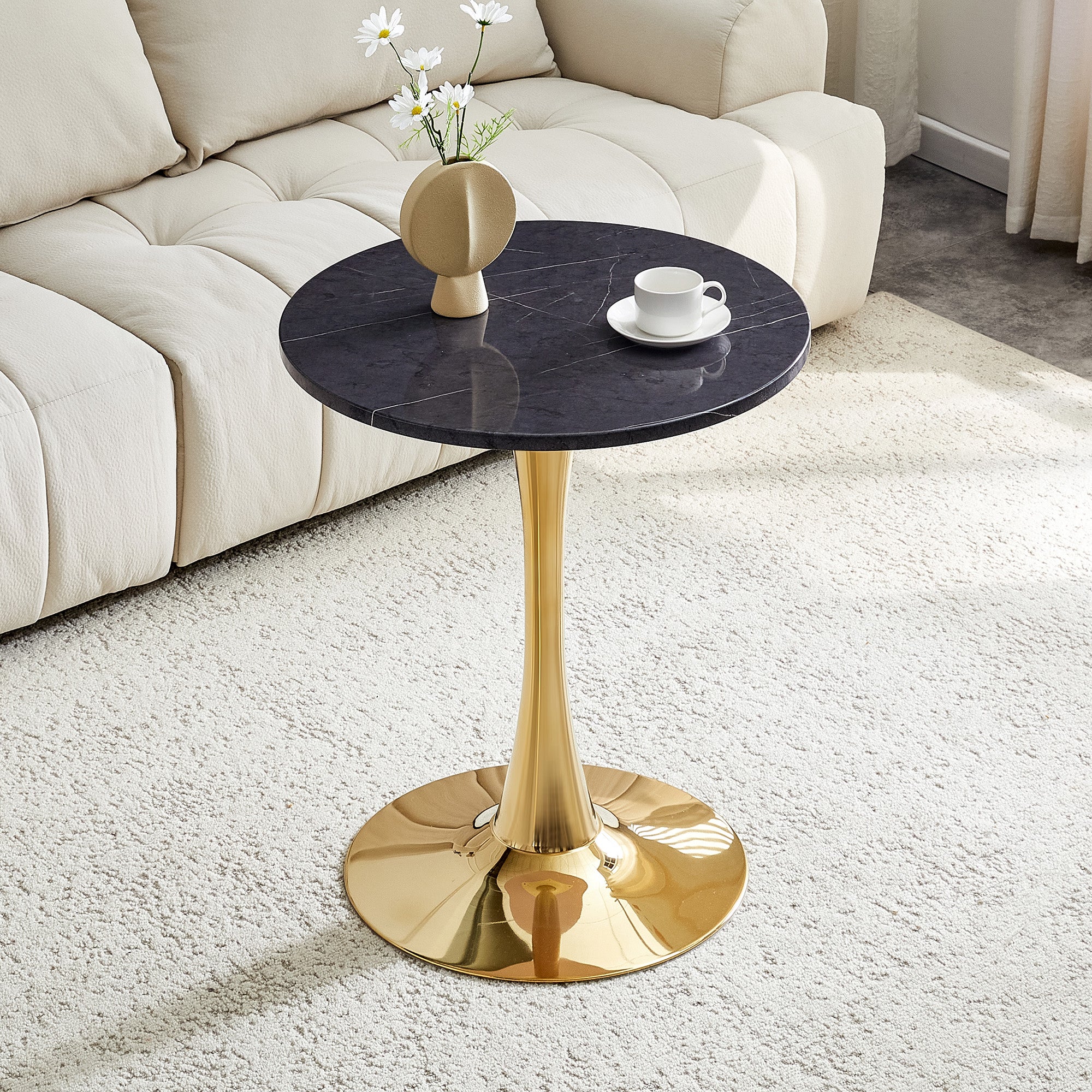Table d'appoint ronde 60x60x72 cm, plateau thermoformé effet marbre ...