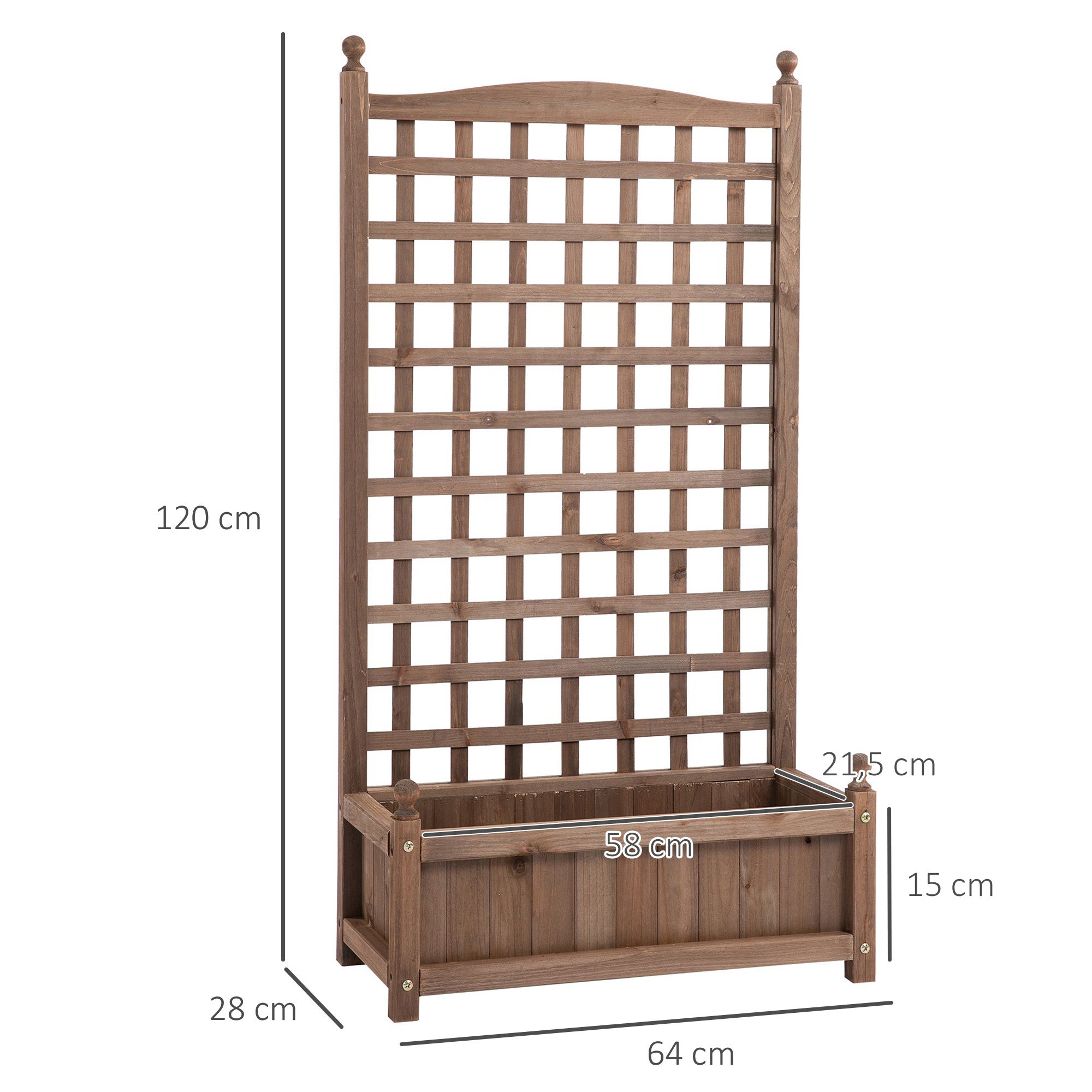 Jardinière avec Treillis - bac à Fleurs - jardinière sur Pied - dim. 64L x 28l x 120H cm Inserts d'irrigation Inclus Bois Sapin traité - 4