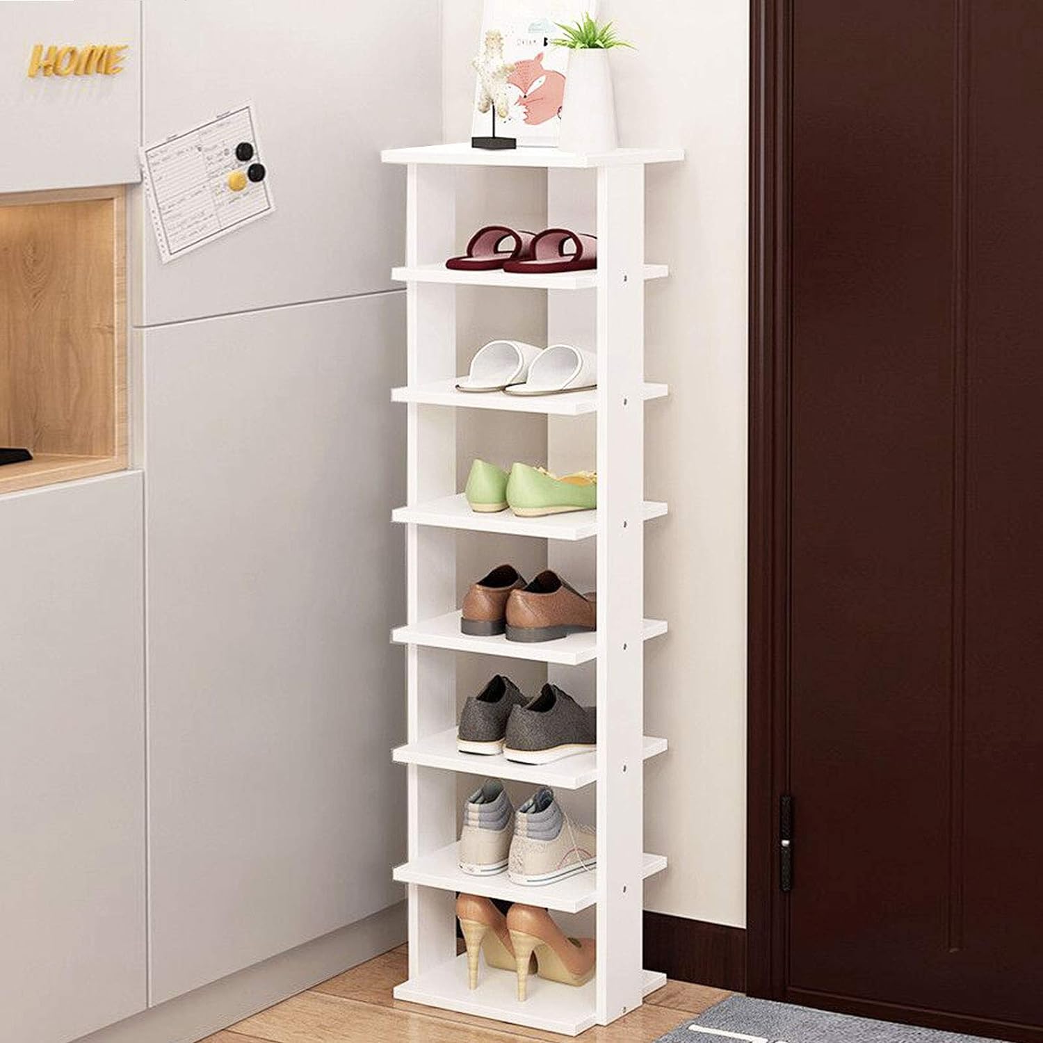 Étagère à Chaussures à 7 Niveaux, Range-Chaussures Vertical et Compact en Hauteur Différente, pour Couloir Salon Entrée 27,5 x 26,5 x 110 CM (Blanc) - 6
