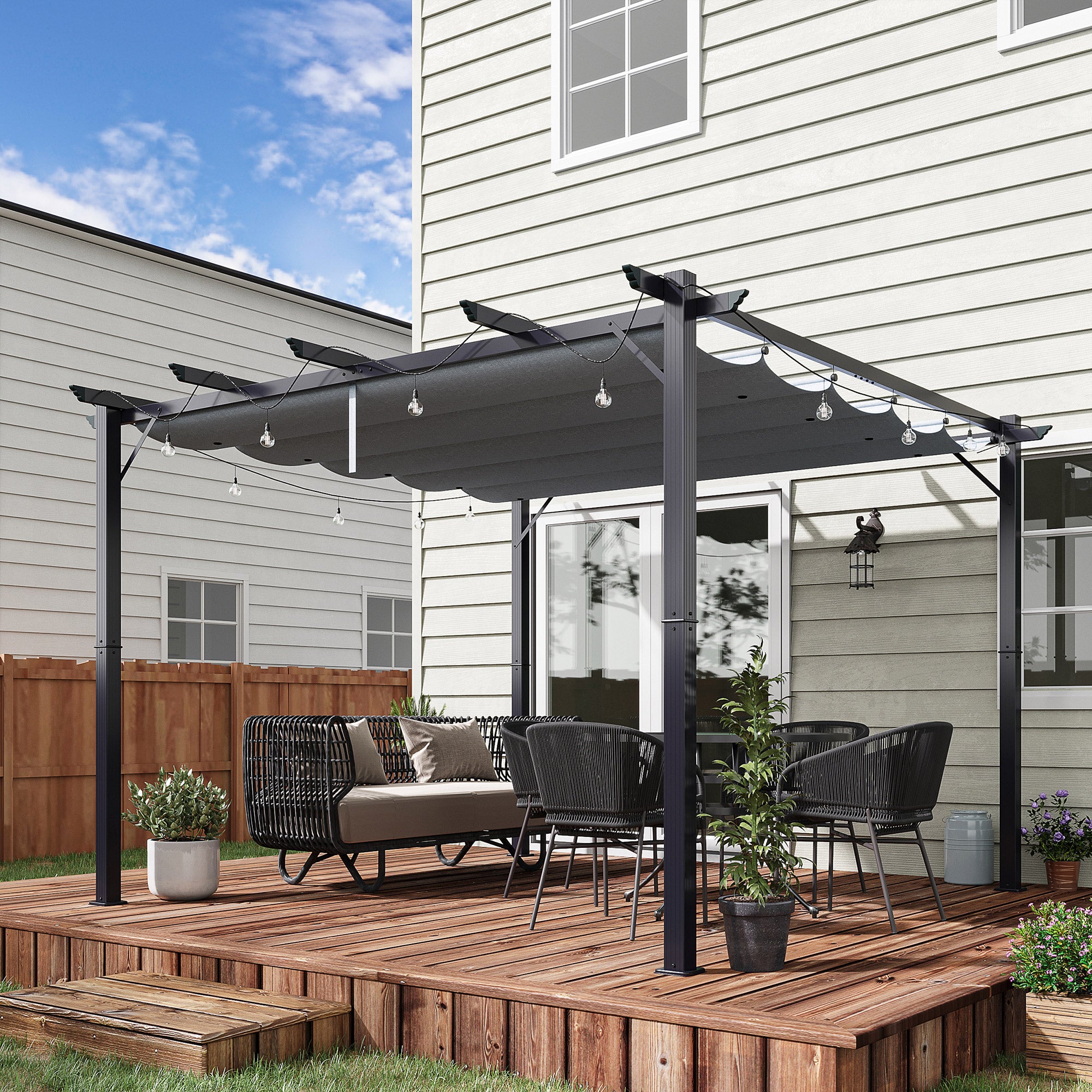 Toit de patio du kiosque Pergola avec toit ouvrant Jardin Alu gris charbon + gris foncé 3x3x2,23 m - 3