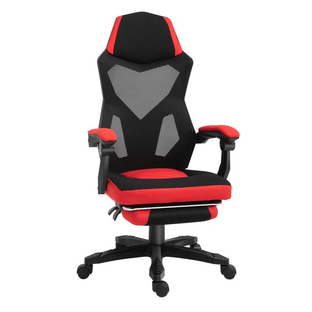 Ergonómico silla de oficina, gaming silla, PC silla, executive silla, reg. en altura, poliéster, negro + rojo, 58 x 63 x 112 - 122 cm