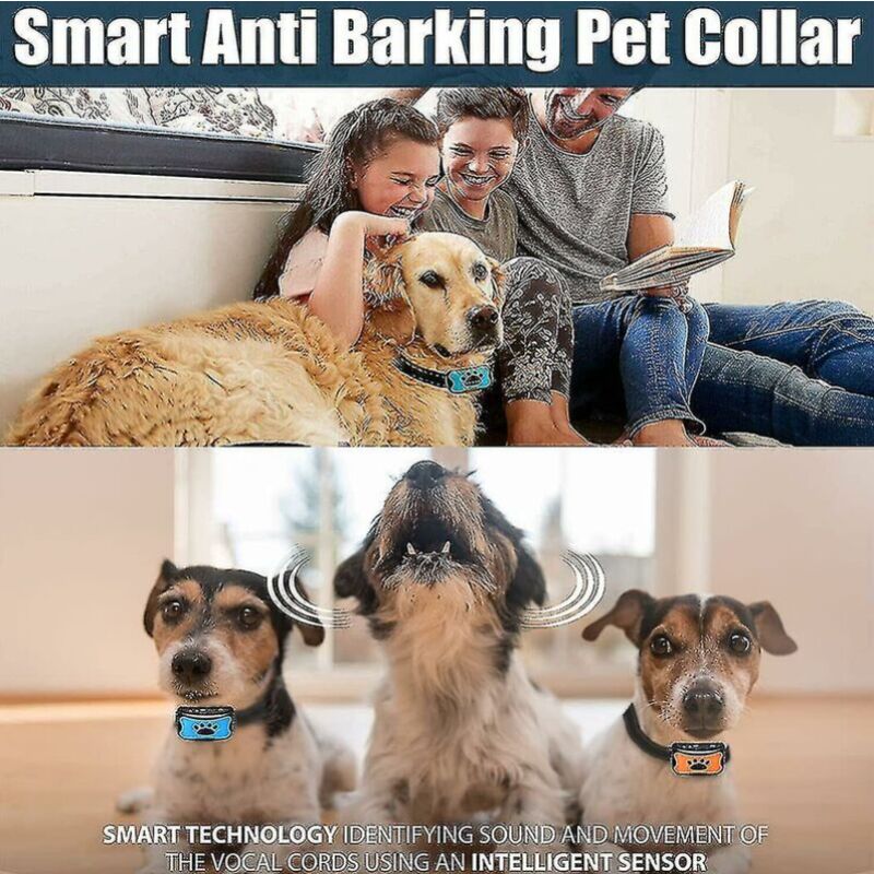 Collar antiladridos 3 en 1 para perros, dispositivo para ladridos excesivos, entrenamiento antiladridos seguro, inofensivo y sin crueldad animal, azul - 4