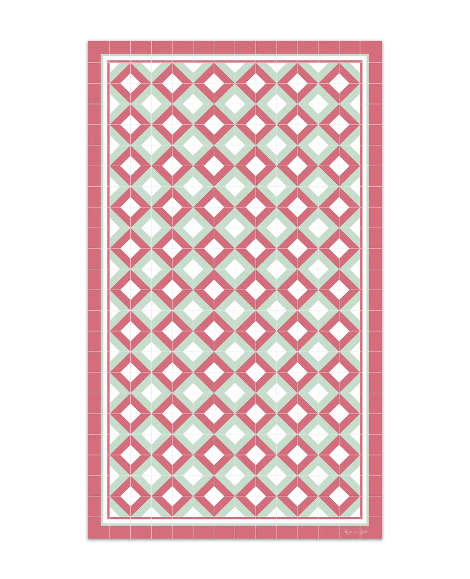 Alfombra de vinilo geométrica 26 roja 160x200 cm pvc cocina salón comedor