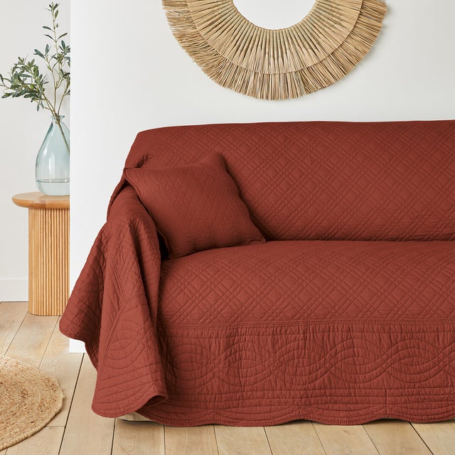 Boutis matelassé coton, Scenario - Acajou - 180 x 250 cm