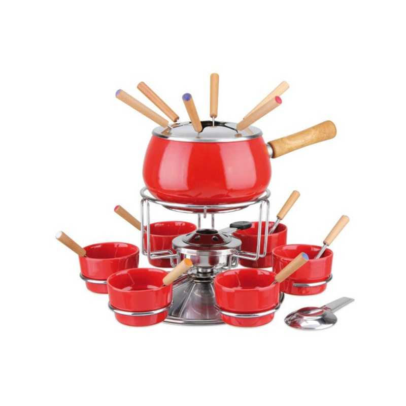 Service à Fondue Nomar Vintage - Fonte émaillée Rouge, 4 Pics, Compatible Induction