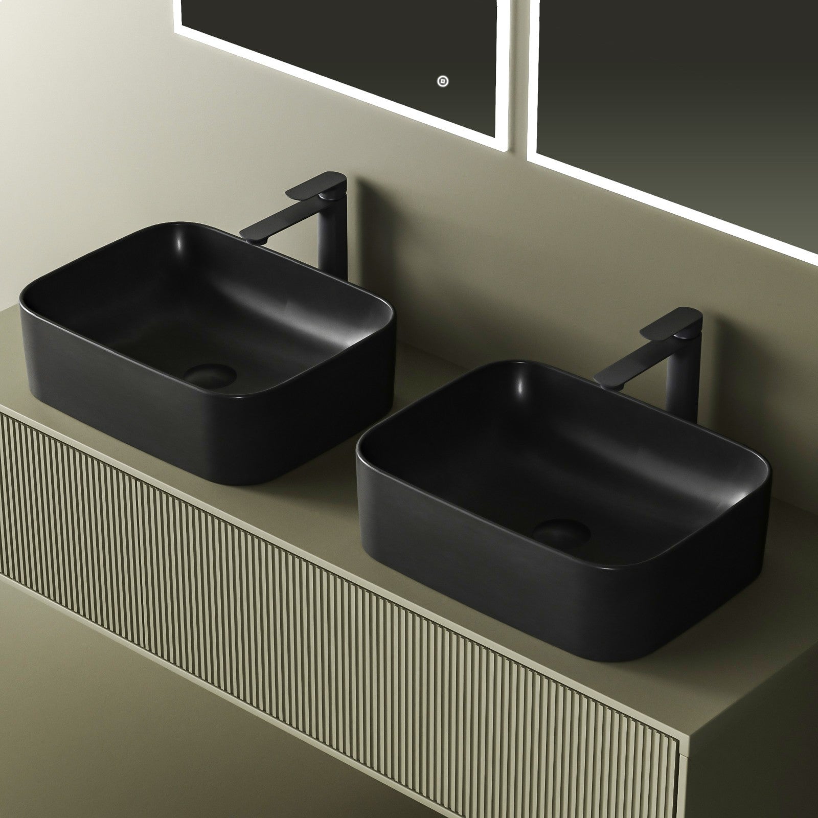 EMKE Vasque à Poser en Céramique rectangulaire 61 x 38 x 15 cm - Gris Foncé Mat - 6