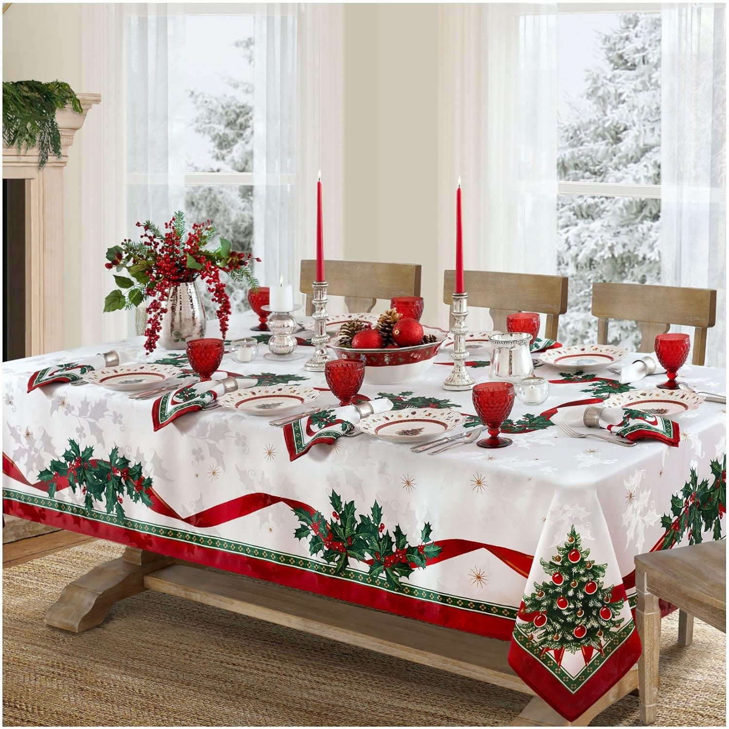 A.Monamour Tissu Tenture Murale Tapisserie Noël Rétro Cheminée Sapin avec Cadeaux Ornements