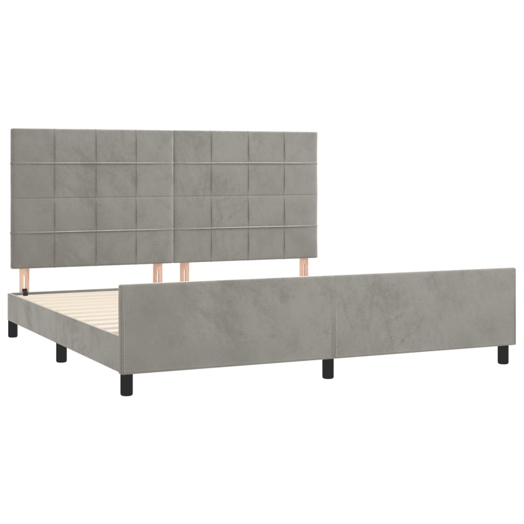 Cadre de lit sans matelas gris clair 200 x 200 cm en velours - 4