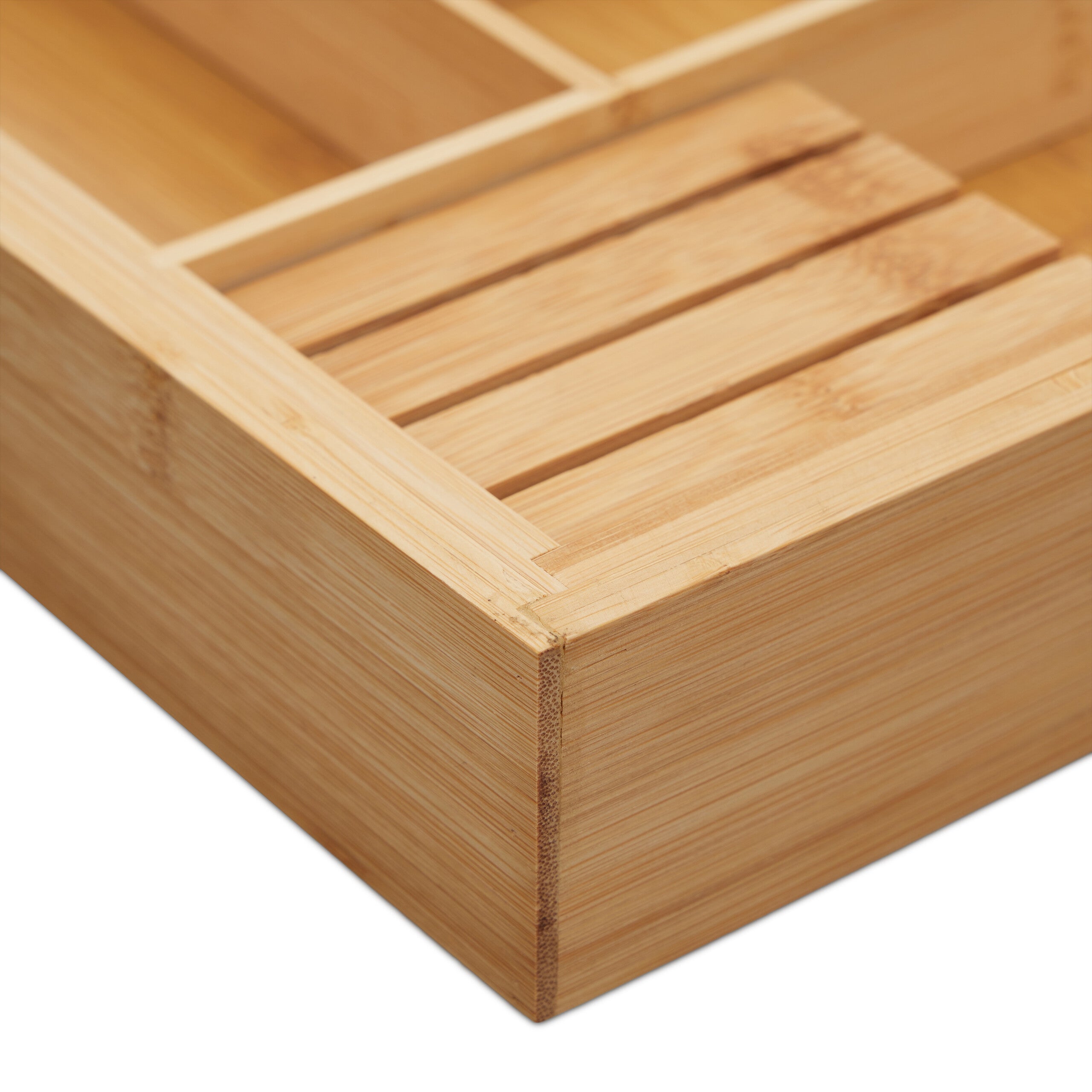 Cubertero Cajón Extensible 9 Compartimentos Bambú, Caja Cubiertos y Cuchillos Cocina, 5,5x45x44,5cm, Natural, Relaxdays - 9