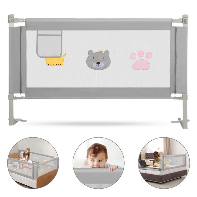 Barrière de lit de Protection Anti-Chute 180 cm Réglable en Hauteur de 70 à 98 cm pour Enfant Filet aéré Stable et Facile à Monter