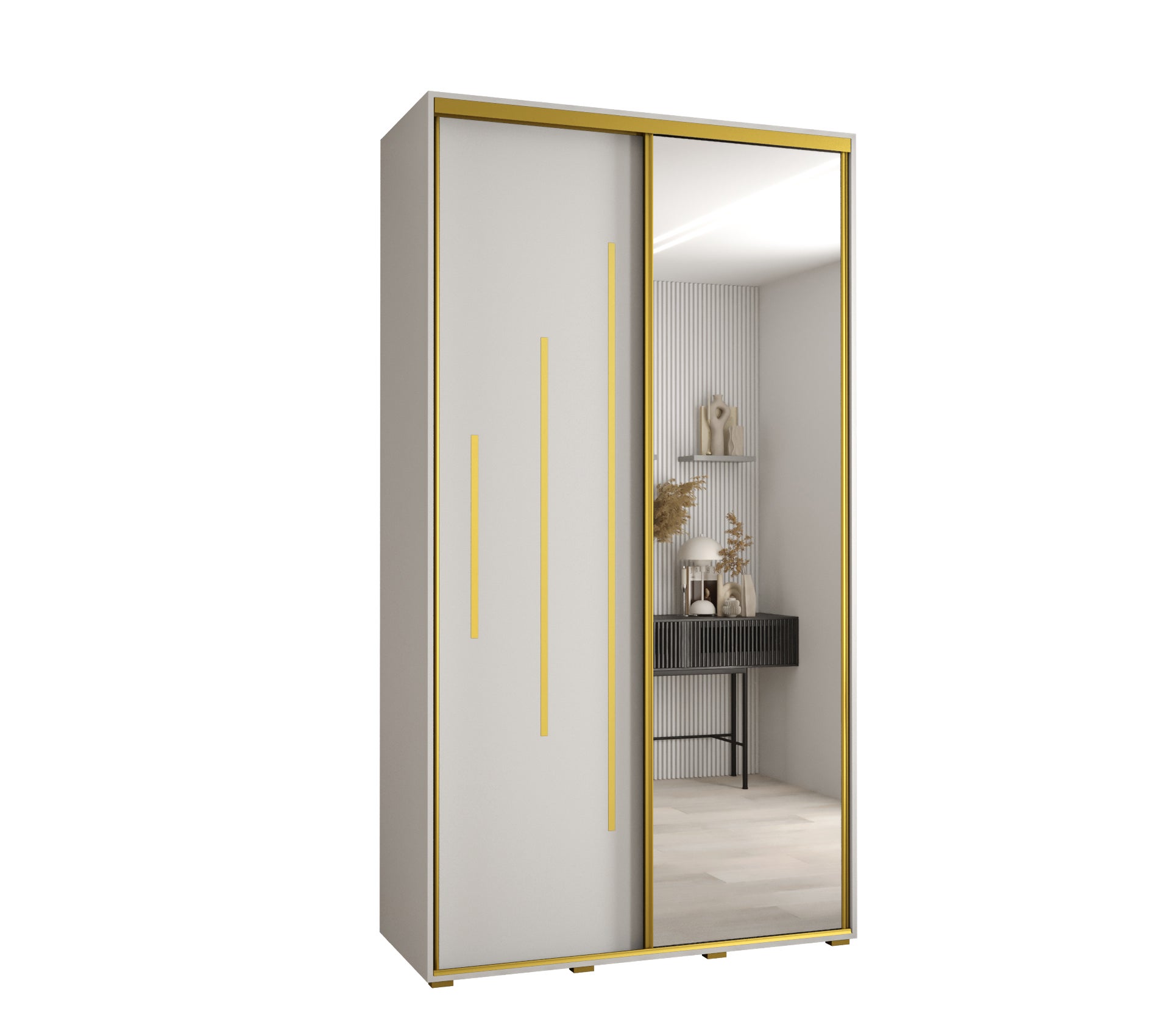 Szafa przesuwna z lustrem wysoka Davos 13 140 x 45 x 235,2 cm biały + biały + u. złoty - Abiks Meble