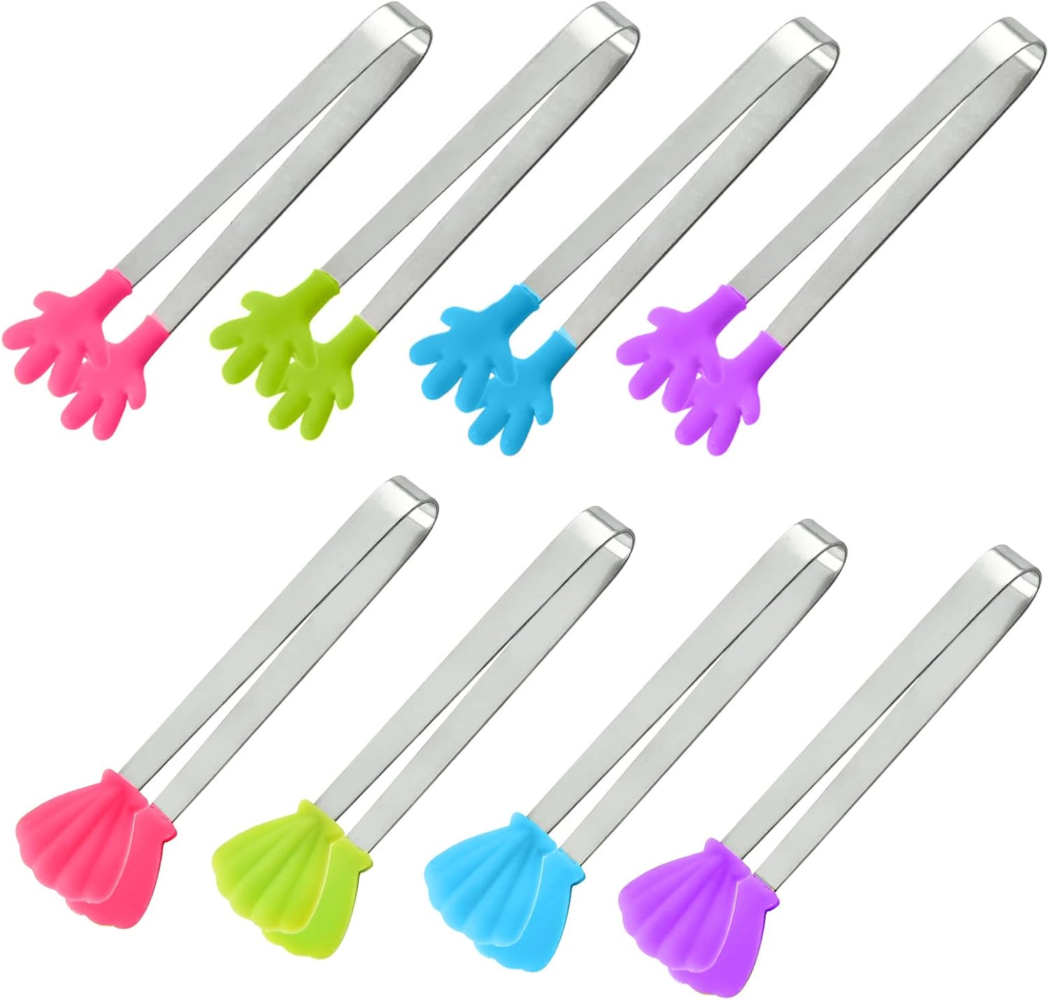 8 Pinze Da Zucchero Multicolore In Acciaio Inox Con Punte In Silicone - Mini Pinze Da Cucina Per Ghiaccio, Buffet E Feste