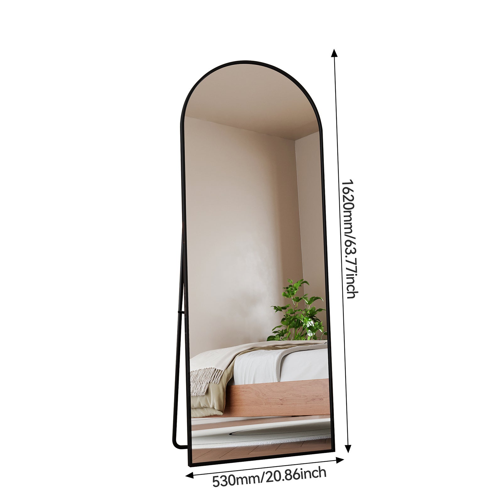 Miroir sur pied 162x53 cm, Miroir mural, Cadre en alliage d'aluminium, Verre trempé, au sol ou suspendu, pour salon, chambre ou dressing, Noir - 9