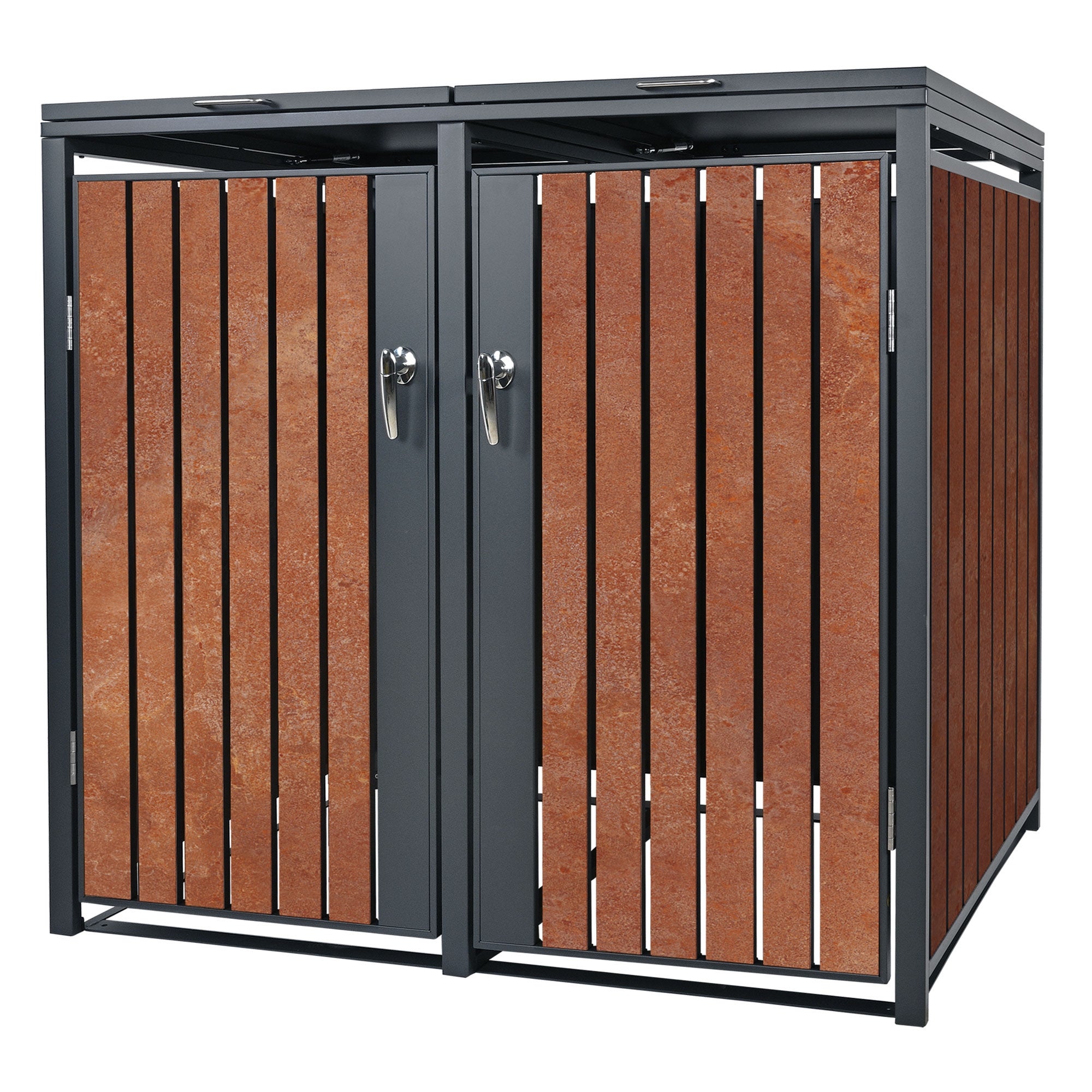ML-Design pojemnik na śmieci 240L 132x80x116,3 cm stalowy antracytowy wyglad rdzy odporny na warunki atmosferyczne uchylna pokrywa do 2 tony