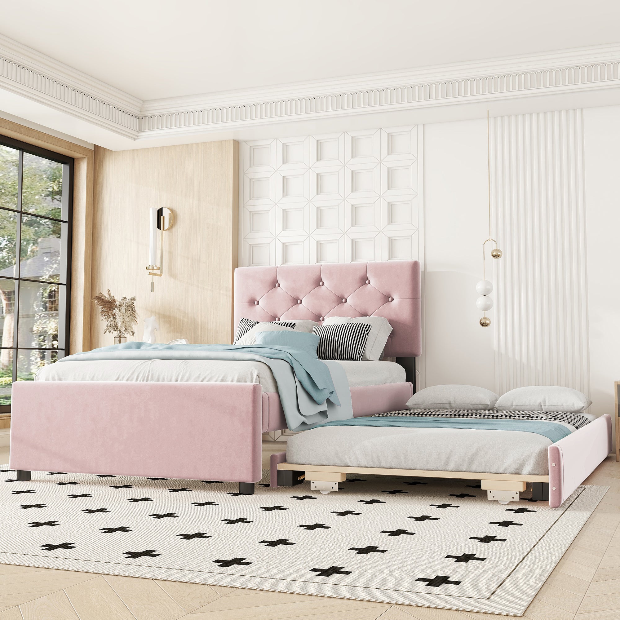 Lit gigogne 90 x 200 cm + 90 x 190 cm, Canapé-lit - Pin + MDF