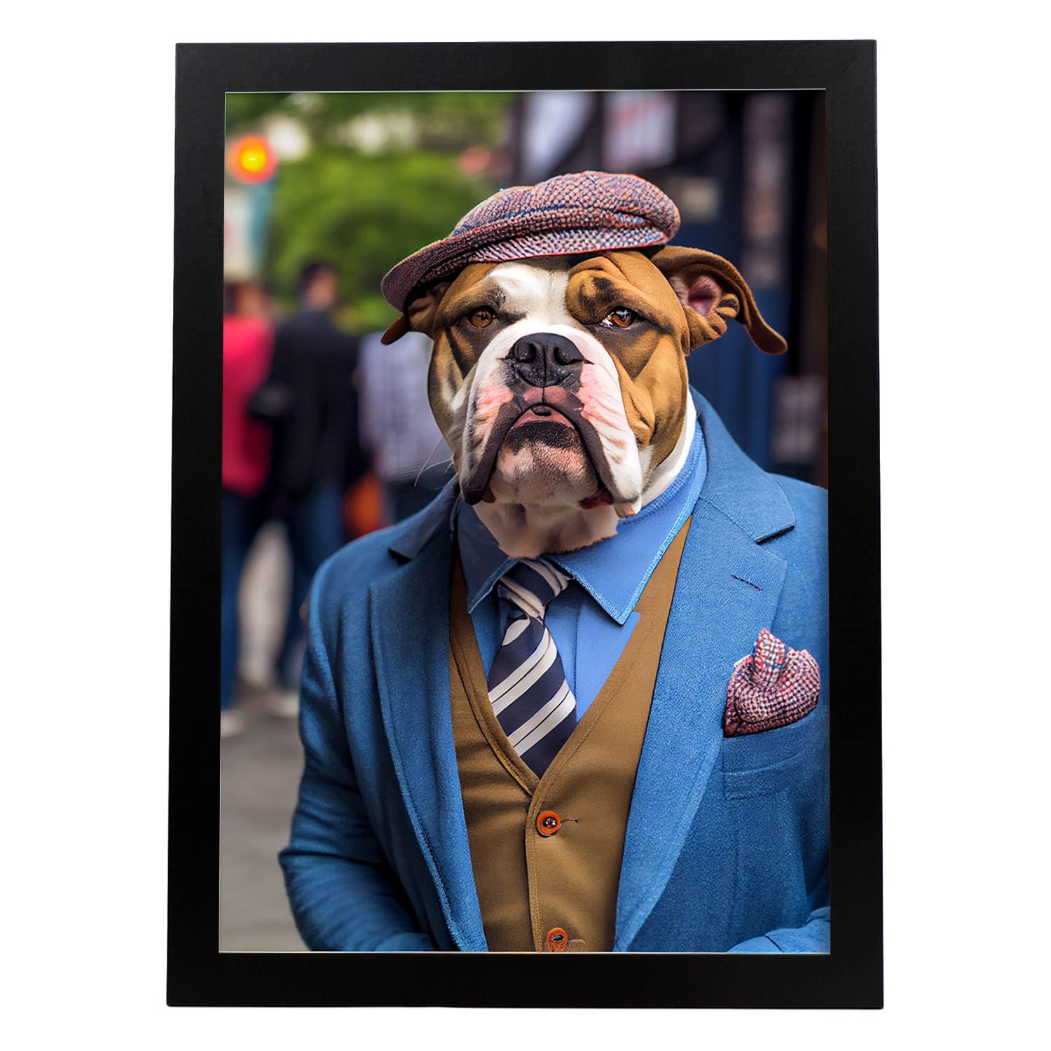 Nacnic lámina bulldog americano leal en estilo fotografía a todo color divertidas ilustraciones de animales con ropa humana diseño y a3 marco negro