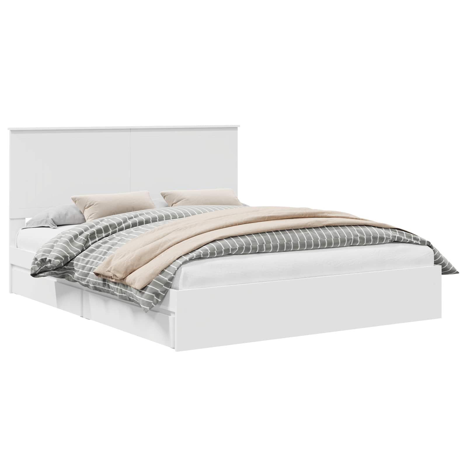 Lit avec rangement, blanc, en panneau de bois, pour la chambre, 160 × 200 cm - 2
