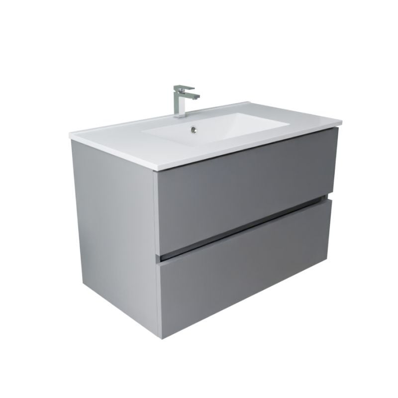 Meuble salle de bain suspendu 80 cm ROSALY INOX- Gris- Plan vasque en Céramique - 4