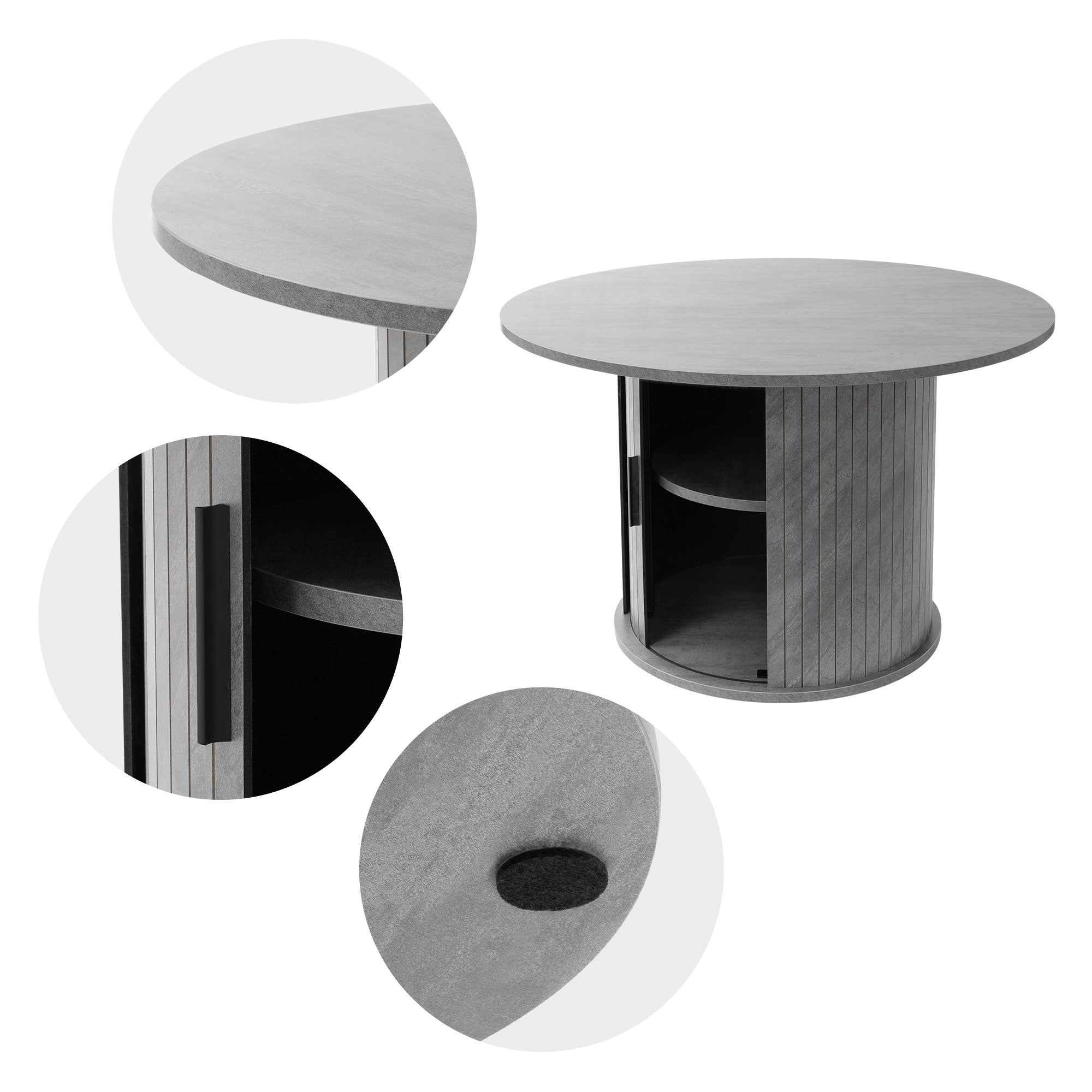 ML-Design okrągły stolik kawowy 80x80x50 cm beton szary z przesuwanymi drzwiczkami pojemny nowoczesny stolik do salonu kawy herbaty serwowanie - 5