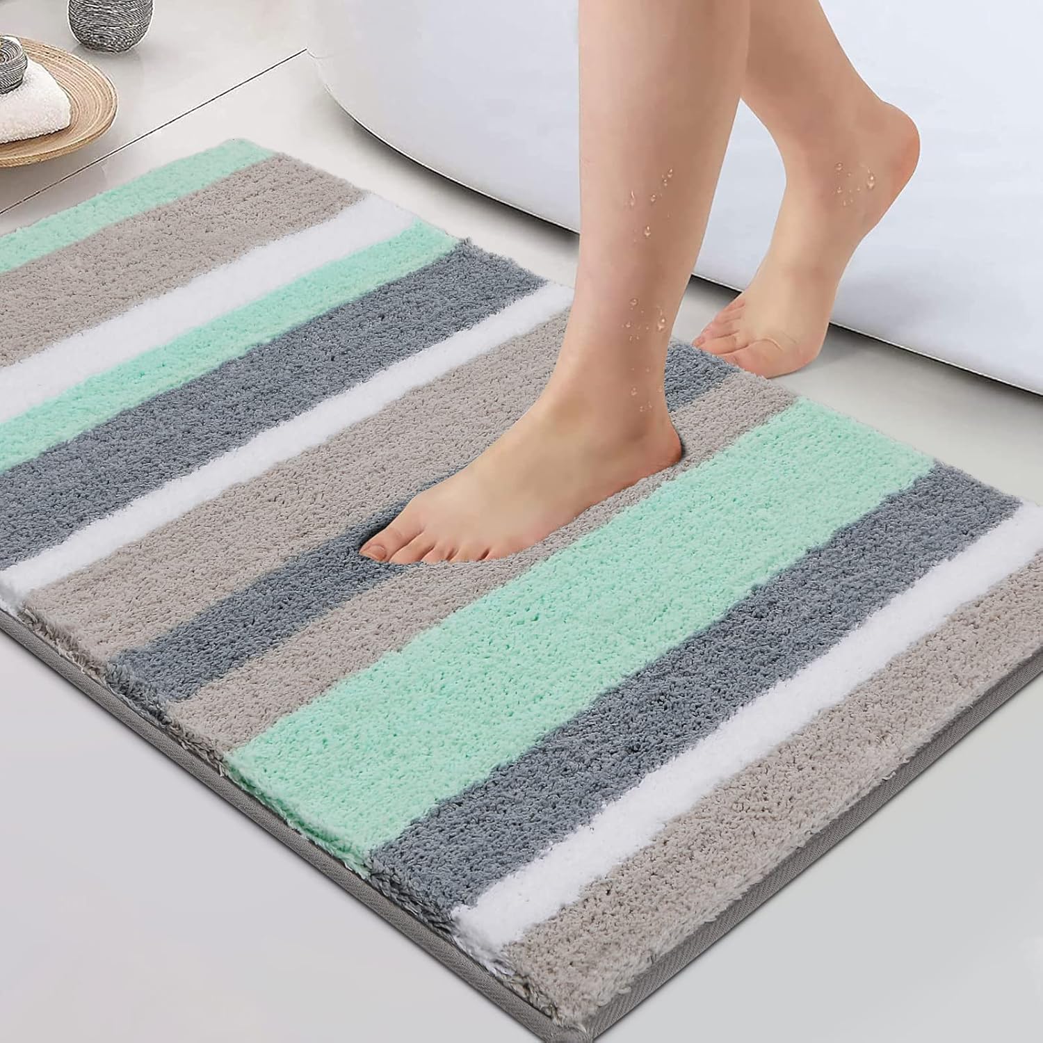 Mata łazienkowa z mikrofibry antypoślizgowa i chłonna, bardzo długa i miękka, można prać w pralce (40 x 60 cm, kolor zielono-szary)