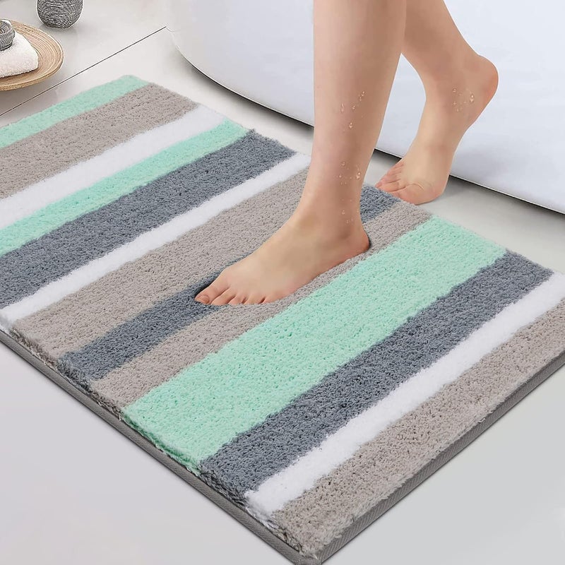 Mata łazienkowa z mikrofibry antypoślizgowa i chłonna, bardzo długa i miękka, można prać w pralce (40 x 60 cm, kolor zielono-szary)