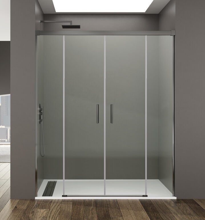 Paravan de duș frontal BASIC 2 panouri fixe + 2 uși glisante 180 cm (95+95) titan sticlă transparent