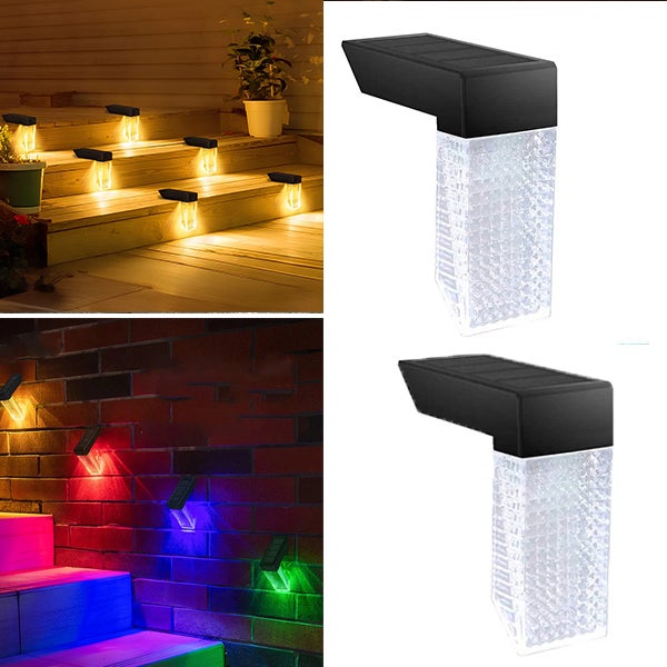 2 wodoodporne lampy z czujnikiem do klatek schodowych zasilane energią słoneczną - ciepłe światło + kolorowe światło