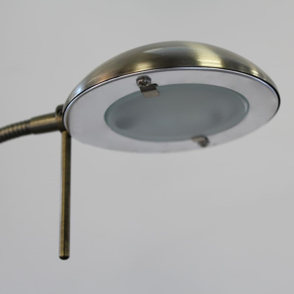 Lampa podłogowa Olimpia LED ze szklaną półką i portem USB w skórzanej metalowej konstrukcji ø25,5cm - 6