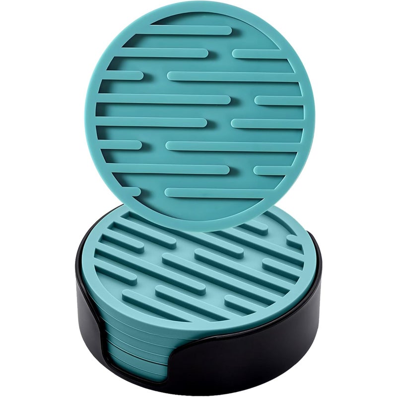 Zestaw 6 silikonowych podstawek o średnicy 10 cm (zielono-szarych) z uchwytami, okrągłe podstawki antypoślizgowe, odpowiednie do kubków i napojów