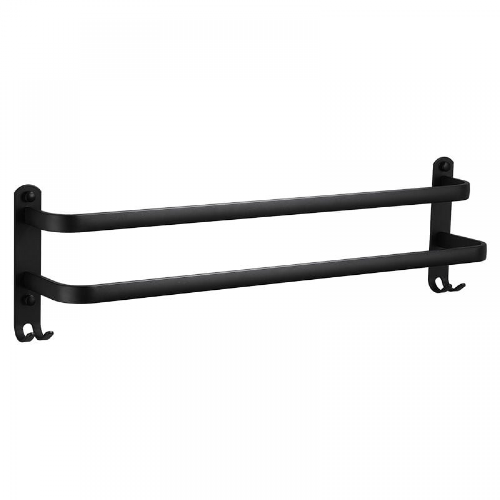 Wieszak na ręczniki 2-poziomowy aluminiowy, montowany na ścianie, z haczykami na ręczniki, czarny, wodoodporny, do łazienki, kuchni i łazienki -