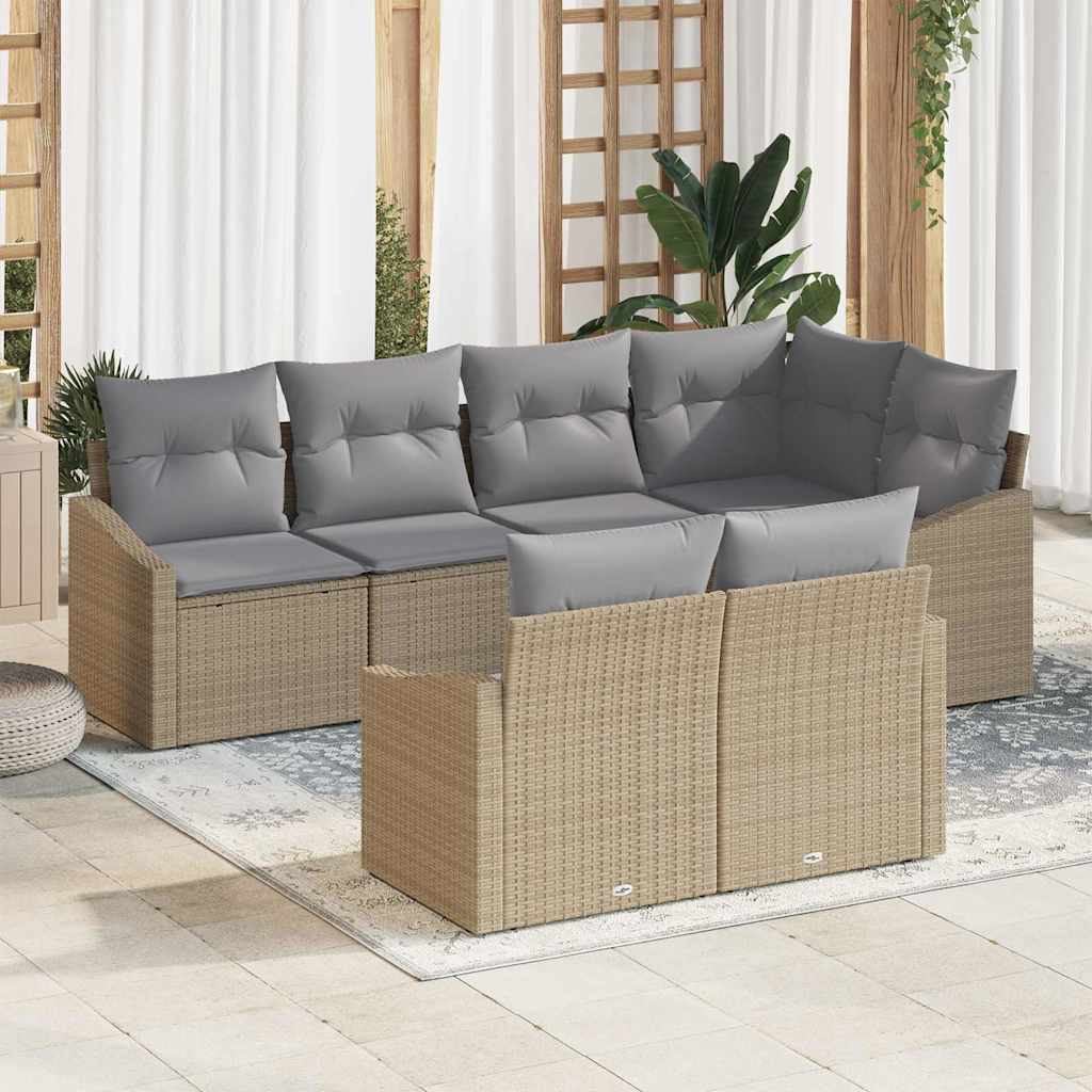 Zestaw Sof z poduszką 7 pcs Beżowy polirattan vidaXL