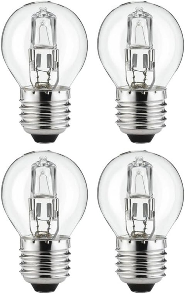 Lot de 4 ampoules halogènes transparentes 28 W en forme de balle de golf - Culot E27, blanc chaud, intensité variable