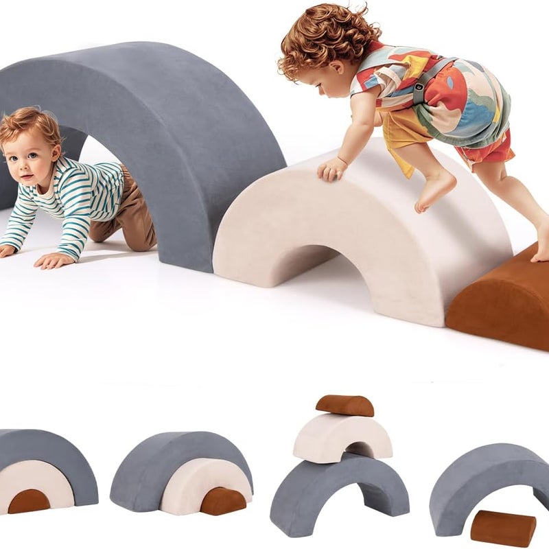 3 Szt. Tor Przeszkód dla Niemowląt, Moduł Motoryczny z Miękkiej Pianki, Zabawka Edukacyjna Arc-en-Ciel, dla Dzieci Powyżej 3 Lat (Szary)