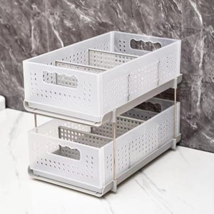 Yorking Cuisine étagère Tirable 2 Niveaux 11" X 21" – Organiseur De Tiroir Argenté