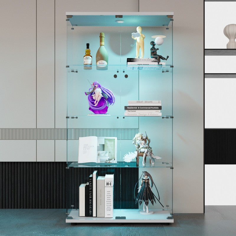 Vitrine en Verre, vitrine pour collection, Transparent LED Vitrine sur pied vitrines trempé moderne en verre 4 Couches avec 2 Porte, 80.5x36.5x164 - 3