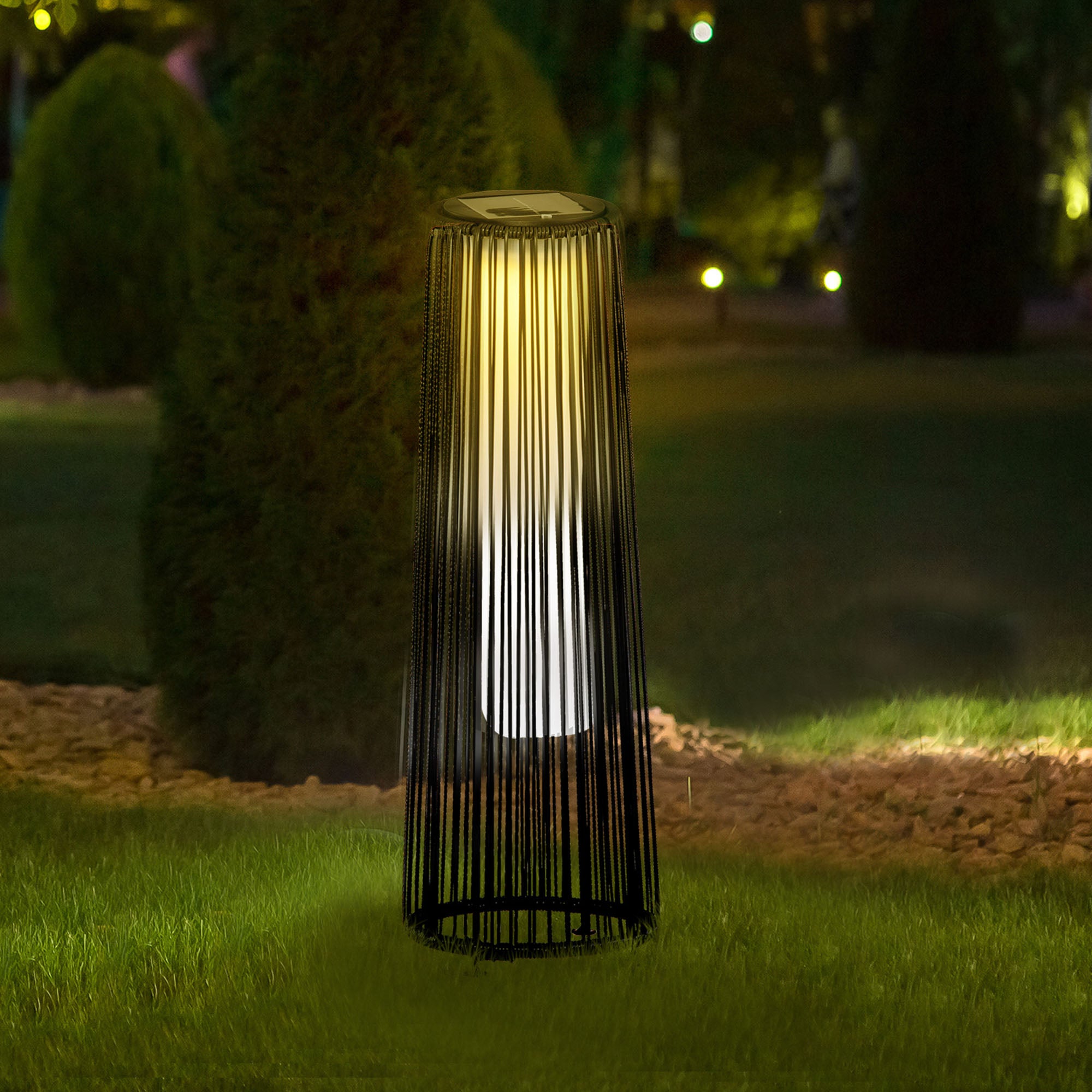 Lâmpada de Pé em Vime com Energia Solar Outsunny 21,5x21,5x61 cm Preto - 4